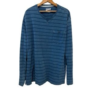 Johnnie-O Mens Woodway Indigo Striped Crew Size XL Blue Pocket